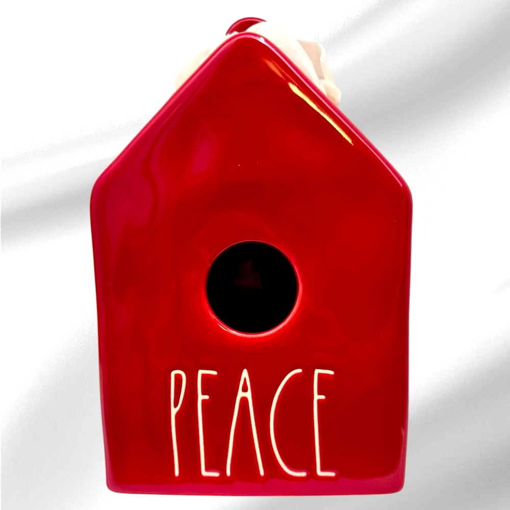 NWOT Rae Dunn Peace birdhouse by Magenta with velvet ribbon.